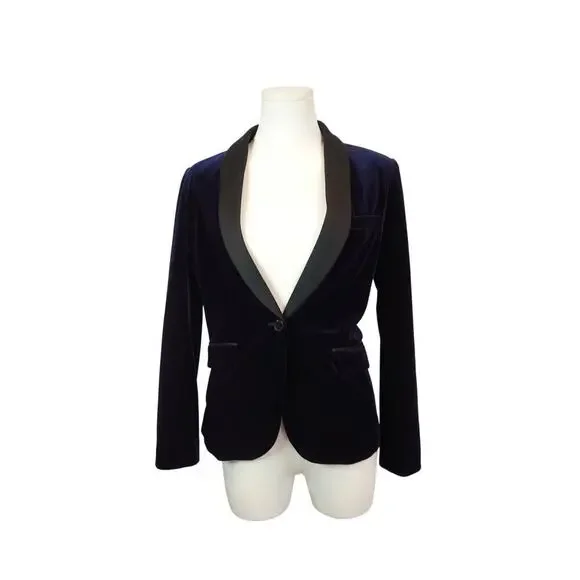 Women's Impress Blue Velvet with Shoulder Pads Blazer - Size S - Picture 1 of 5